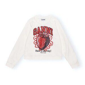 NWT Ganni Isoli Strawberry Sweatshirt in Vanilla Ice (XXS)